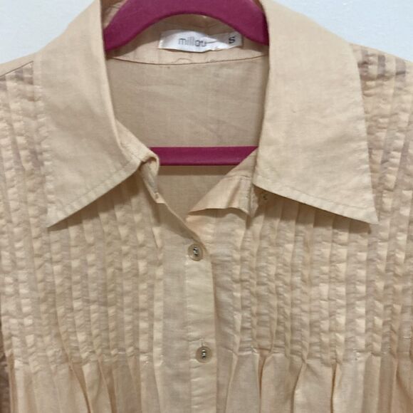 Millou Cotton Pin Tucked Tunic Blouse with Long Sleeve & Button Closure. Size S - Picture 2 of 9